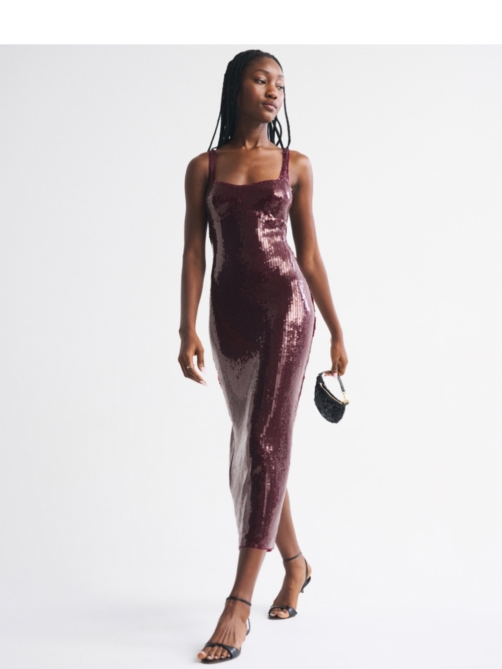 Abercrombie & Fitch Burgundy Sequin Midi Slip Dress PETITE
